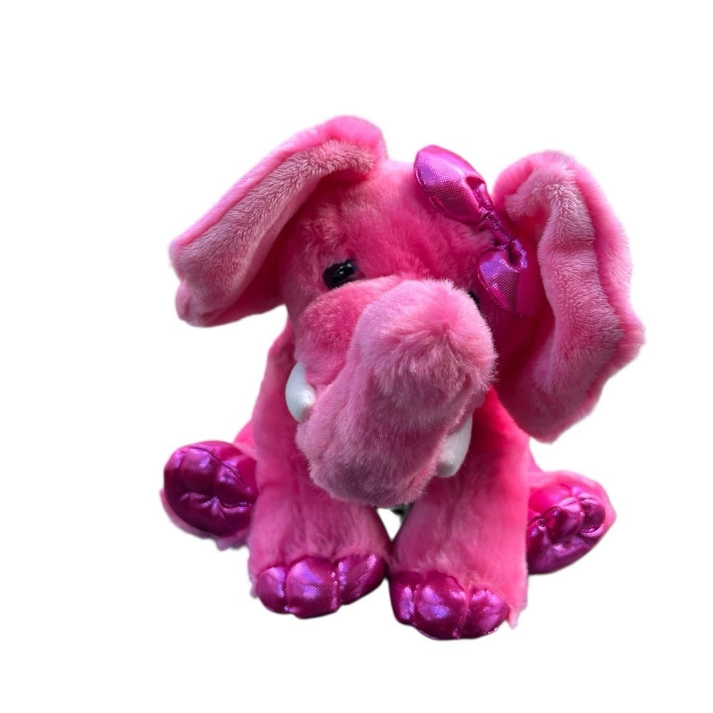 Aurora World Girlz Nation Pink Elephant Bow Plush, 9" like new